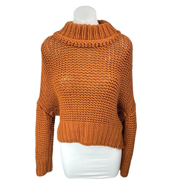 Free People My Only Sunshine Orange Open Knit Crochet Long Sleeve Sweater Top S - Picture 1 of 5